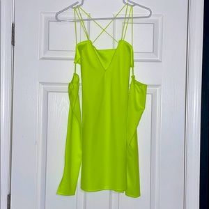Neon green long sleeve cross back dress